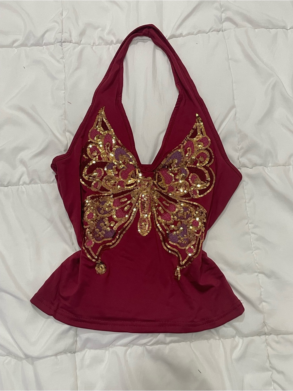 Y2K Red Butterfly Halter Top